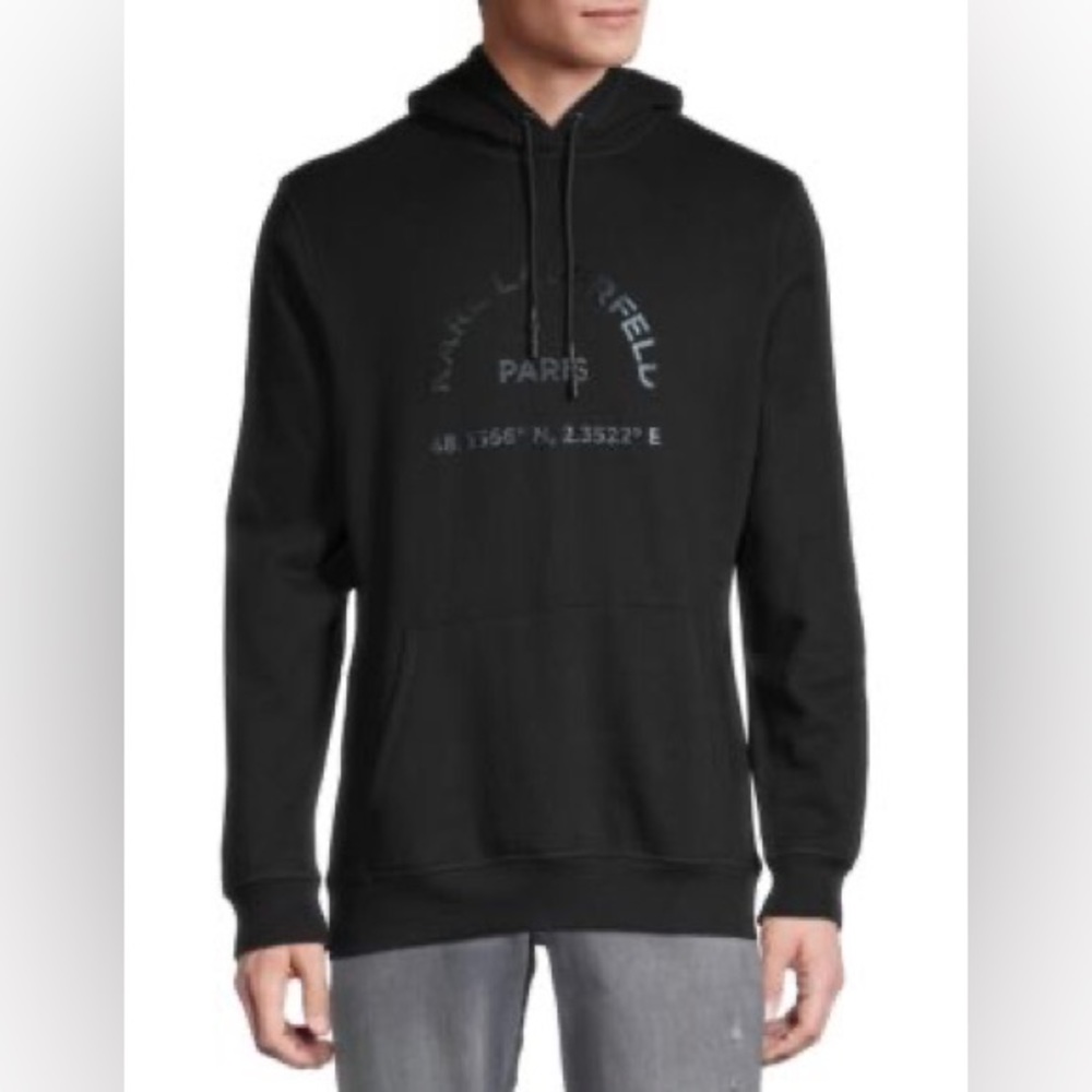 KARL LAGERFELD LATITUDE/LONGITUDE HOODIE BLACK SIZE XL NWOT